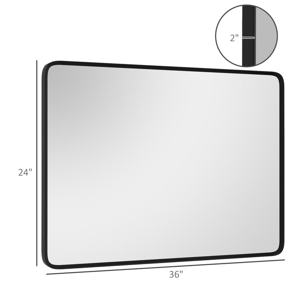 Rectangular Frameless Black Aluminum Wall Mirror, 100 cm x 72 cm