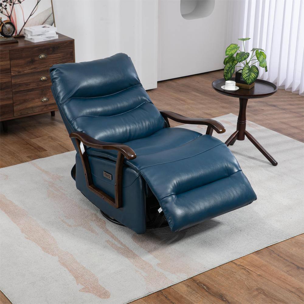 Blue Extra Wide Breathable Leather Swivel Rocker Recliner Power Glider Chai