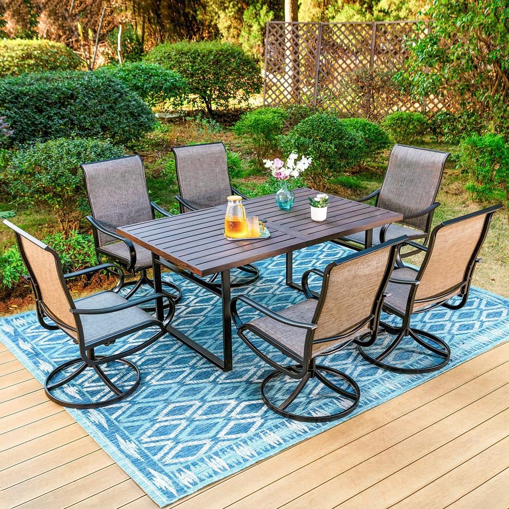 PHI VILLA Black 7-Piece Metal Patio Outdoor Dining Set with U Shaped ...