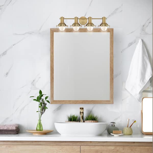 Dalton 31 in. 4-Light Brushed Gold Industrial Vanity Light with Open Cage Design