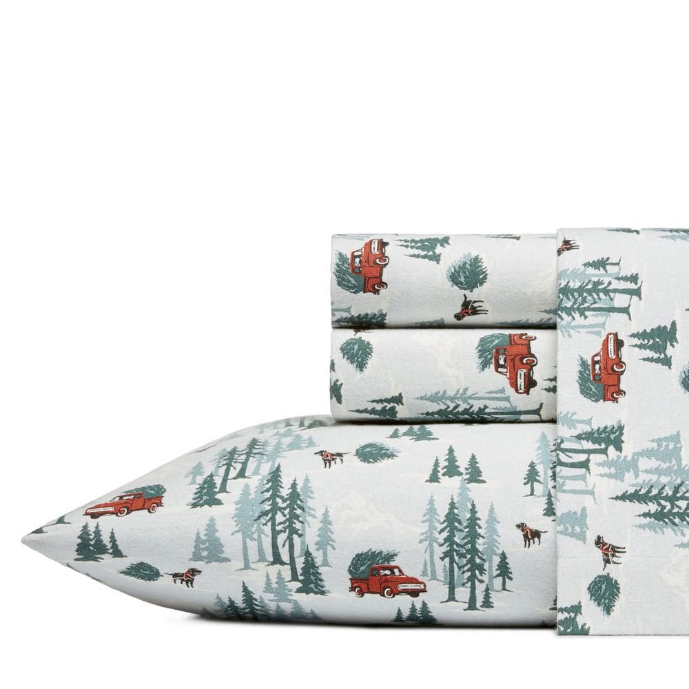 Eddie Bauer Tree Farm 4-Piece Orange Graphic Flannel King Sheet Set