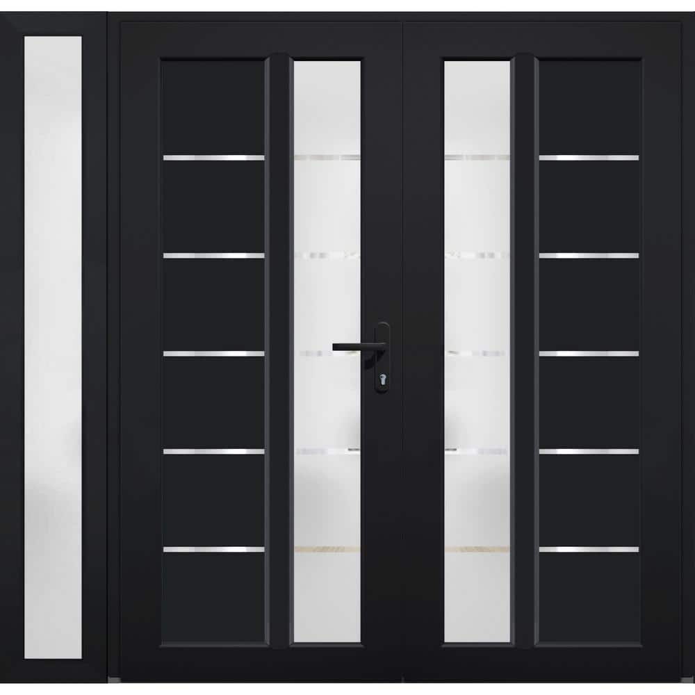 72+ 16 in. x 80 in. Left-Hand/Inswing Frosted Glass Matte Black Steel Prehung Front Door with Hardware price history on PriceWatchPro