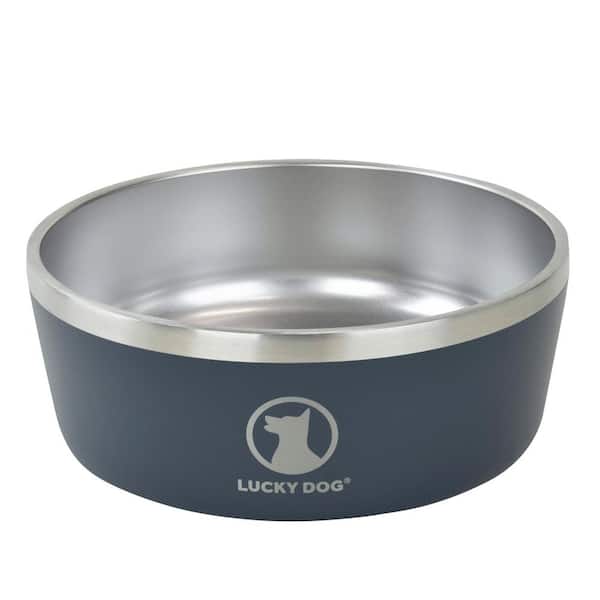 INDULGE 40 oz. 5 Cup Double Wall Stainless Steel Dog Bowl To Non Slip To Lifetime Warranty in Blue