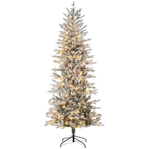 7.5 ft. Tall Prelit Artificial Christmas Tree with 850 Snow Flocked Branches, 350 Clear Lights, Extra Bulb