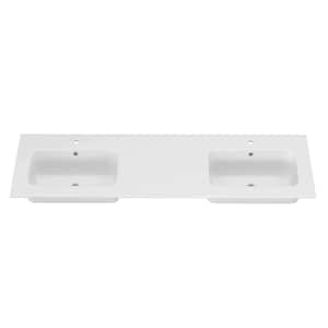 60 in. W x 22 in. D Solid Surface Cultured Marble Bathroom Vanity Top Double Sink White Rectangular Basin Countertop