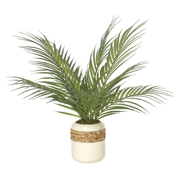 D&W Silks Indoor Artificial Areca Palm Fronds in Ceramic Planter with Braided Detail