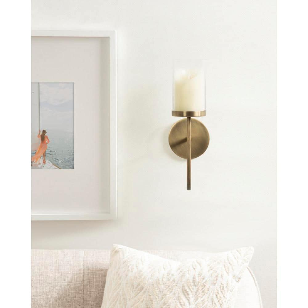 Antique Brass Metal Wall Sconce with Glass Cylinder