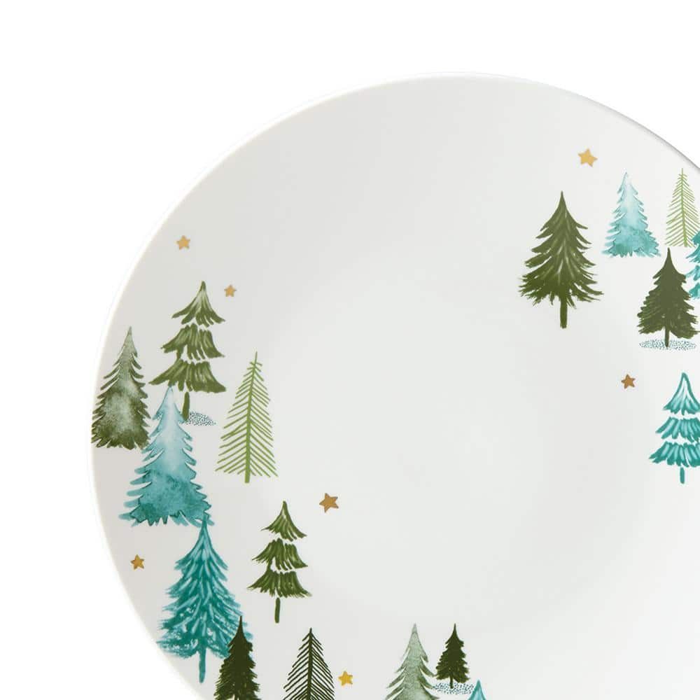 Balsam Lane Porcelain Dinner Plates with Gold Accents, Set of 4