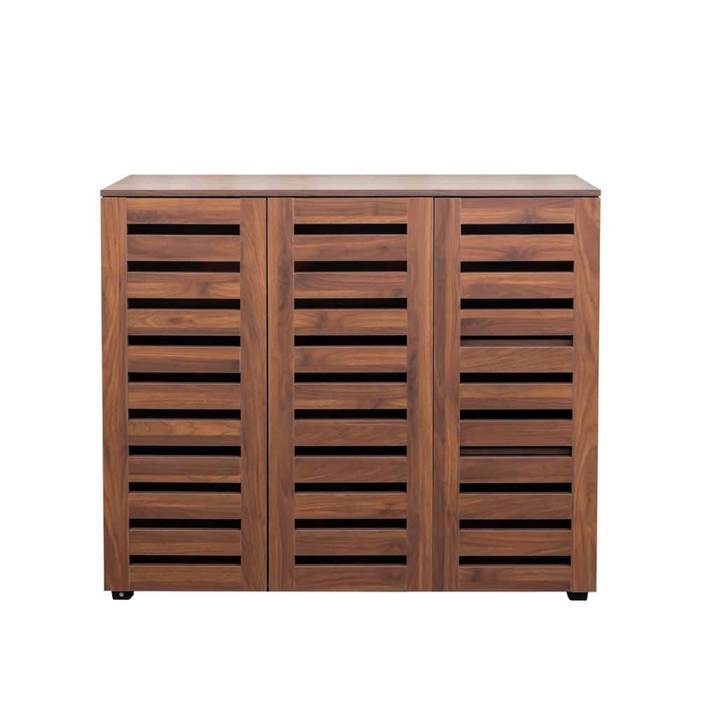 5-Tier Shoe Storage Cabinet with Adjustable Shelves, Wooden Shoe Rack Organizer with Louvered Doors