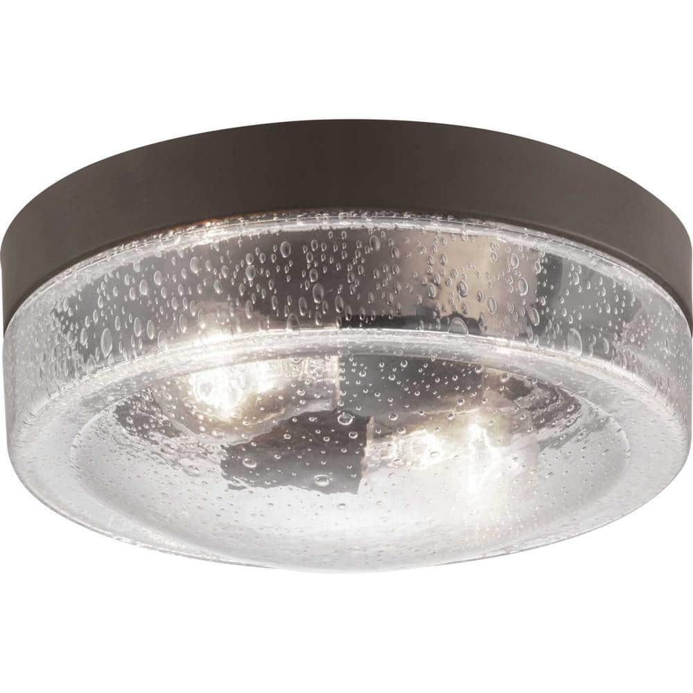 Weldon Collection 2-Light Architectural Bronze Clear Seeded Glass Farmhouse Outdoor Ceiling Flush Mount Light price history on PriceWatchPro