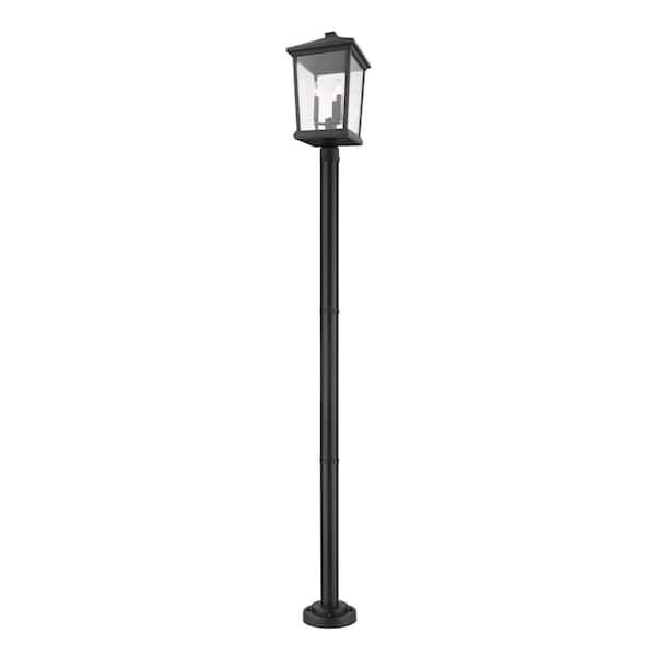 Unbranded Beacon 85.5 in. 3-Light Black Aluminum Hardwired Outdoor Weather Resistant Post Light Set with No Bulb Included