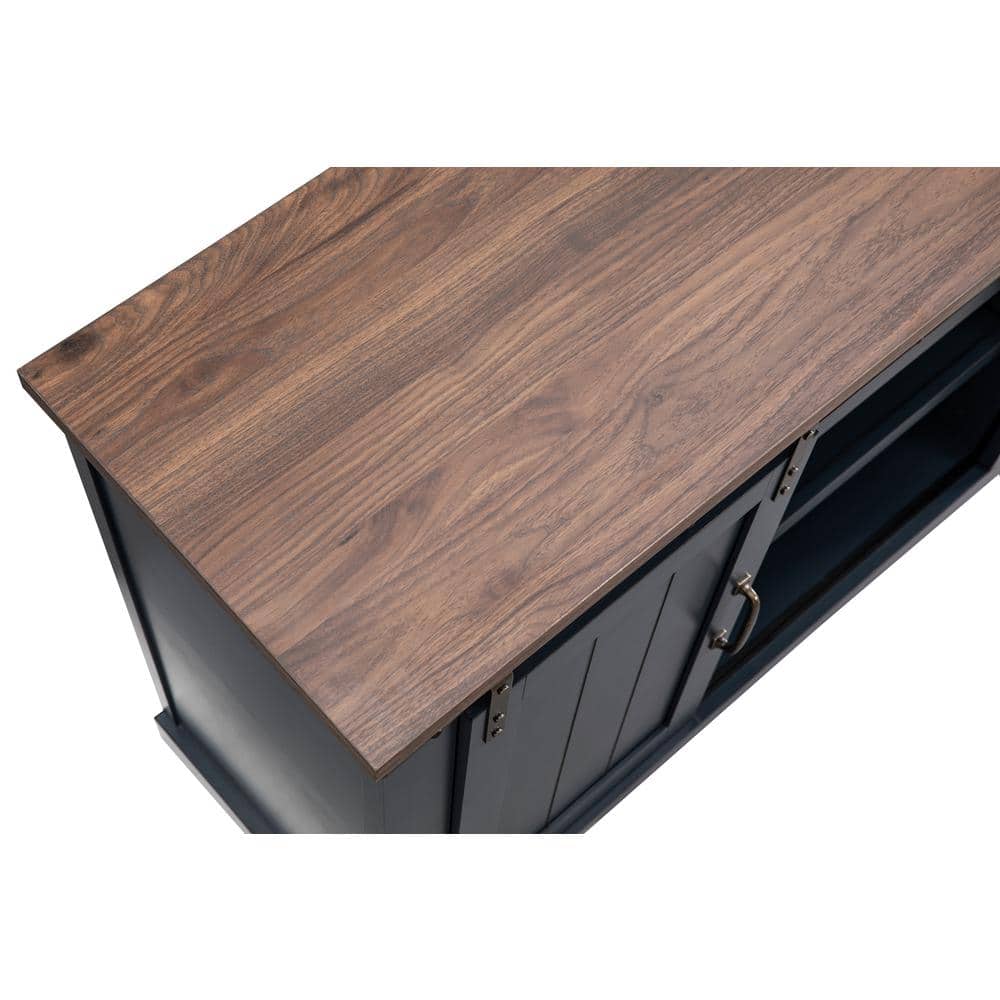 Navy 59'' Engineered Wood TV Stand with Sliding Barn Door