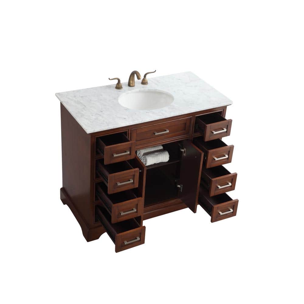 Elegant Teak 42" Single Vanity with Marble Top