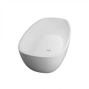 65 in. Solid Surface Stone Resin Flatbottom Non-Whirlpool Freestanding Soaking Bathtub in Matte White