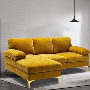 81.5 in. W Round Arm Polyester Modern Straight L Shaped Sectional Sofa in Yellow