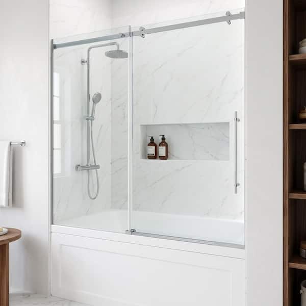 VIGO Luca 56 to 60 in. W x 58 in. H Sliding Frameless Tub Door in