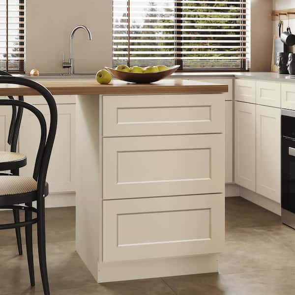 Hausvita 24 in. W x 24 in. D x 34.5 in. H Ready to Assemble Plywood Base Kitchen Cabinet with 3-Drawers in Antique White