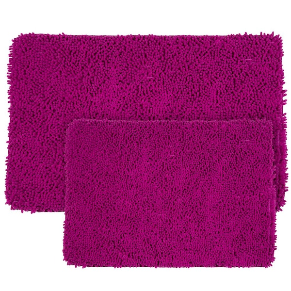 Lavish Home Shag Pink 21 in. x 32 in. Memory Foam 2-Piece Bath Mat Set