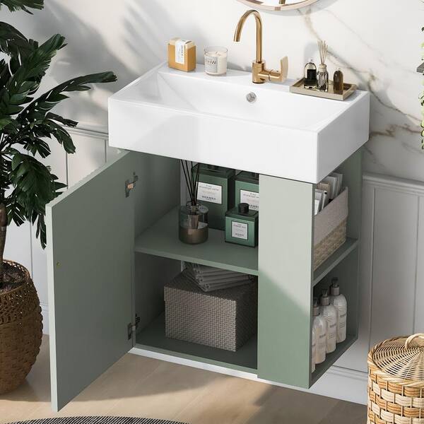 Virubi 21.6 in. W Single Sink Floating Green Bath Vanity with