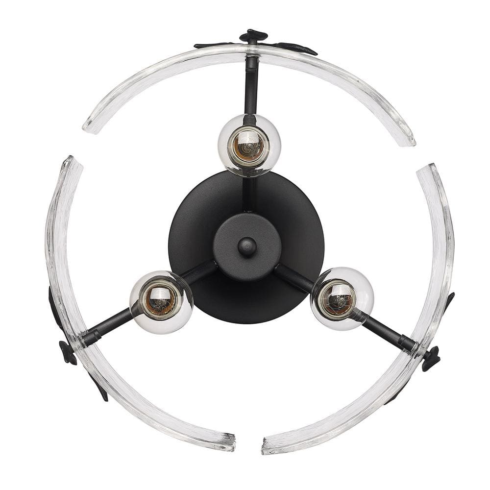 Natural Black Hammered Glass 3-Light Semi-Flush Mount