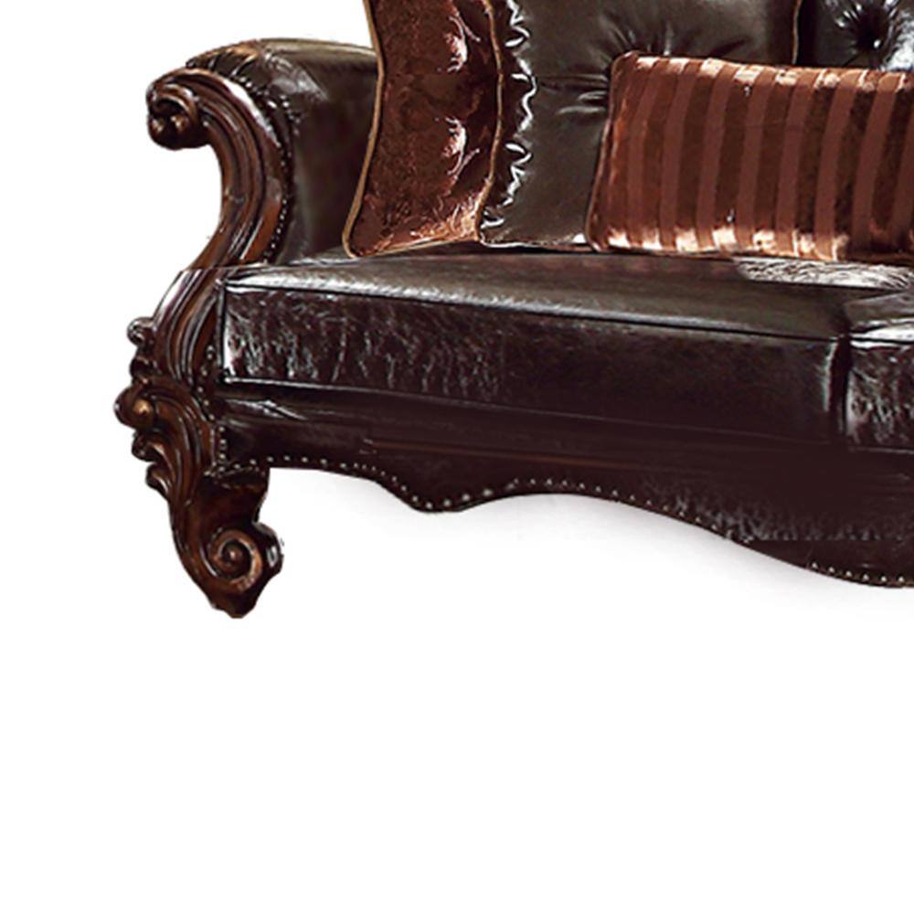 Versailles Dark Brown Leather Sofa with Cherry Oak Trim
