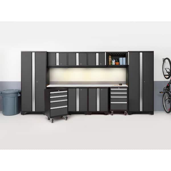 Bold Series 12-Pcs 24-Gauge Stainless Steel Garage Storage System in Charcoal Gray (156 in. W x 76.75 in. H x 18 in. D)