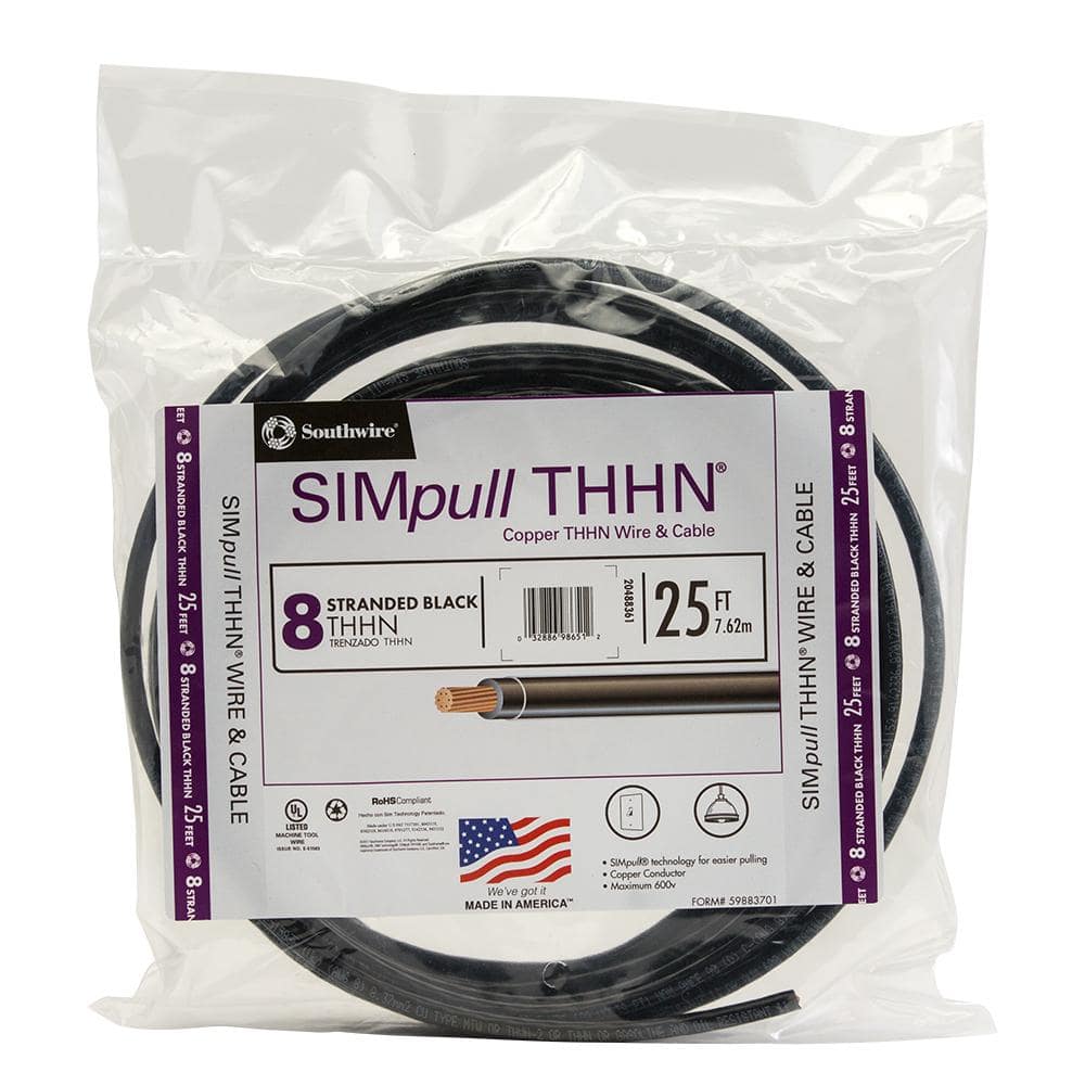 6 GAUGE THHN WIRE STRANDED BLACK 25 FT THWN 600V COPPER MACHINE CABLE HOME AWG