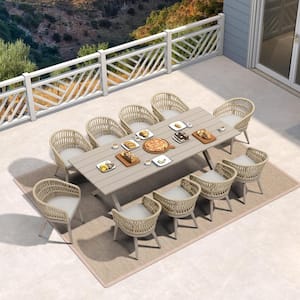 2 Pieces Patio Dining Chairs All-Weather PE Rattan Patio Furniture with All Aluminum Frame for Lawn Garden, Champagne