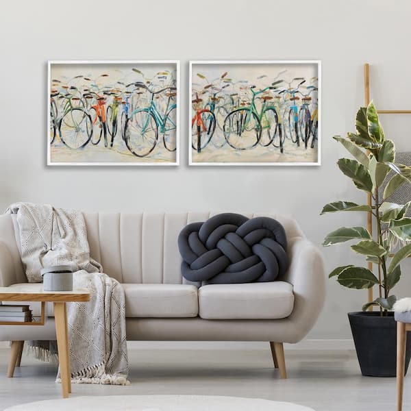 Dynamic Bicycles on Beige by Dusza 2 Piece White Framed Travel Giclee Art Print 24 in. x 30 in.