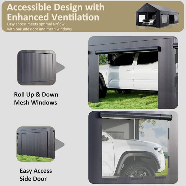 VIWAT 12 ft. x 20 ft. Heavy-Duty Portable Carport with Side