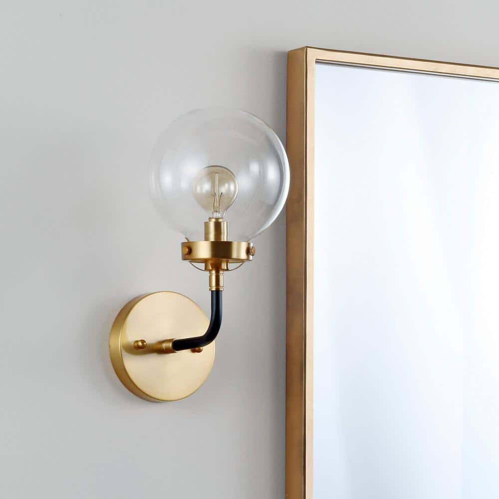 Caleb 1-Light Black and Brass Globe Wall Sconce