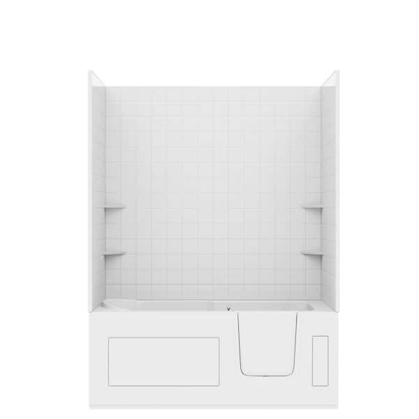 Rampart Wall Series 30 in. x 60 in. Right Side Drain Soaking Bathtub in White with 4 in. Tile Shower Wall Kit
