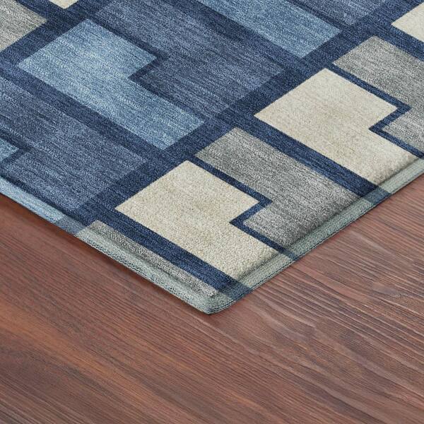 Mayfield Premium Machine Washable Abstract AMF2417 Navy 5 ft. x 7 ft. 6 in. Area Rug