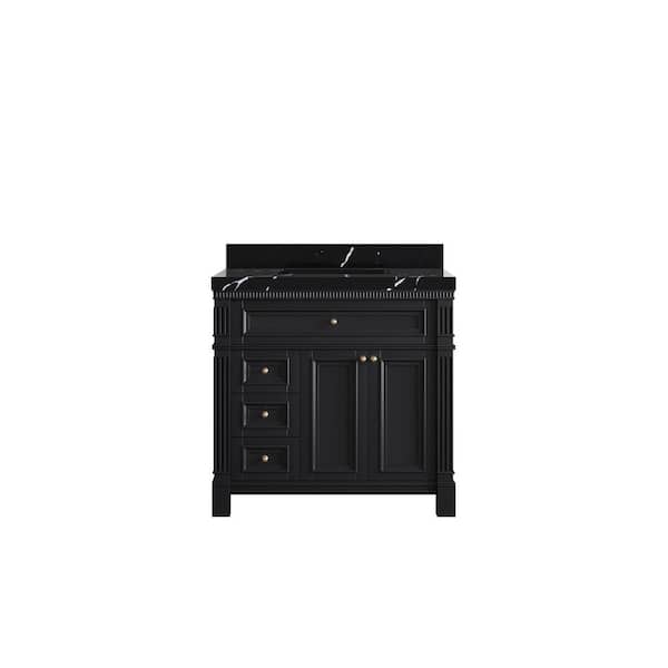 Willow Collections Paris 36 in. W x 22 in. D x 36 in. H Single Sink Bath Vanity Center in Black with 2 in. Calacatta Black Top