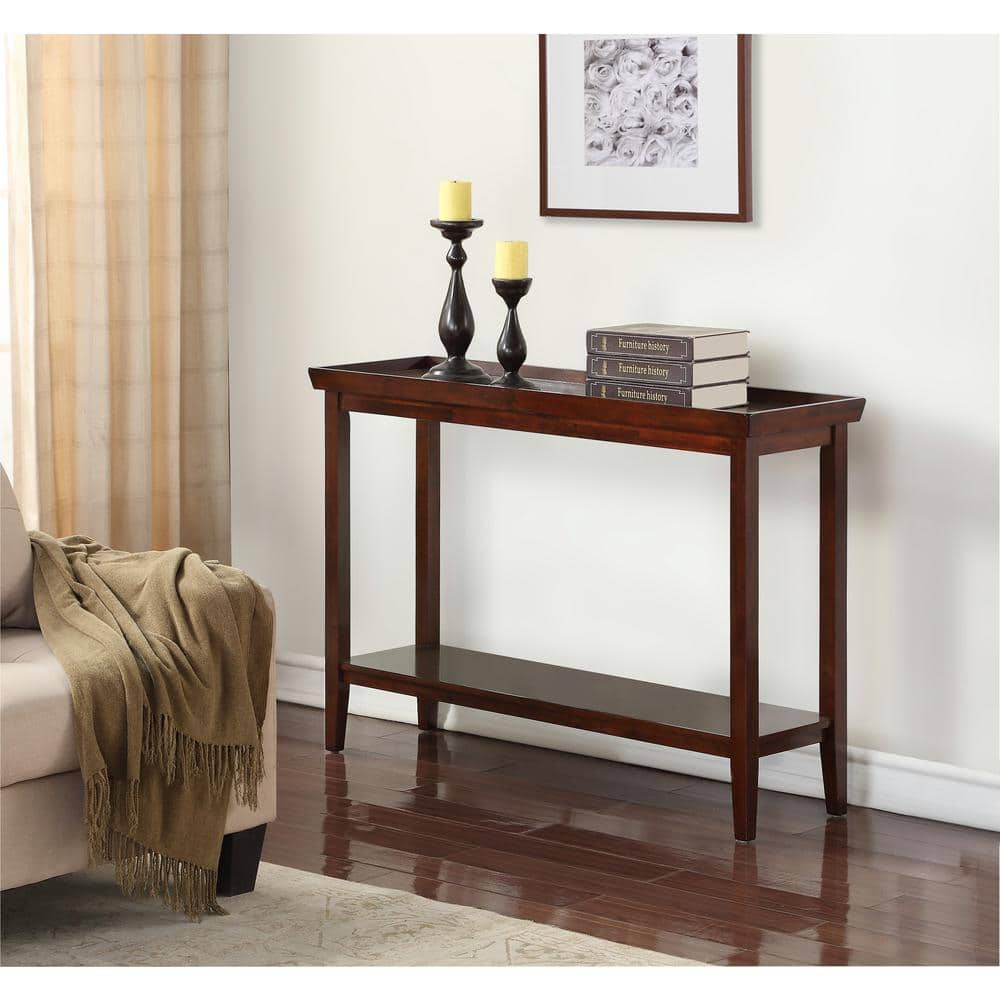 Espresso Rubberwood Console Table with Storage Shelf