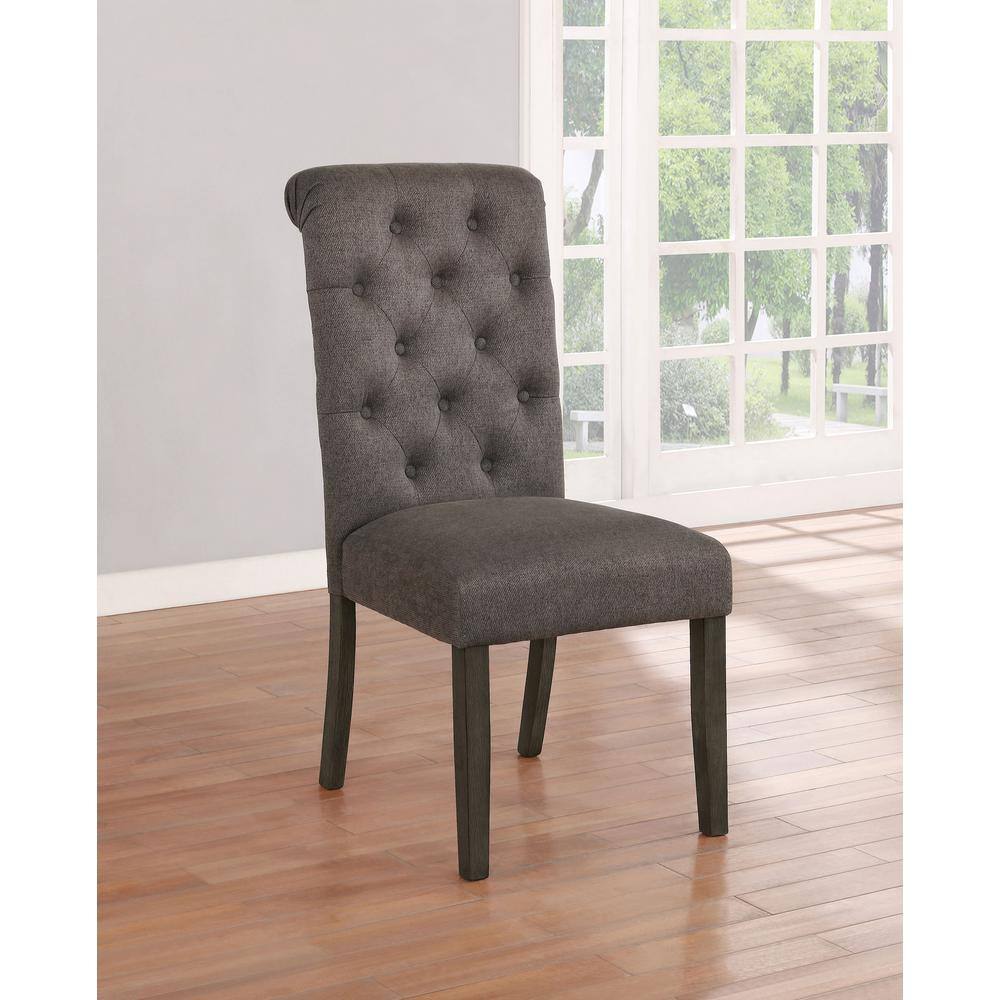 Dark Gray Linen Upholstered Tufted Parsons Side Chair