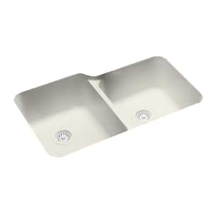Undermount Solid Surface Solid Surface 32-3/4 in. 0-Hole Double Basin Kitchen Sink in Bisque