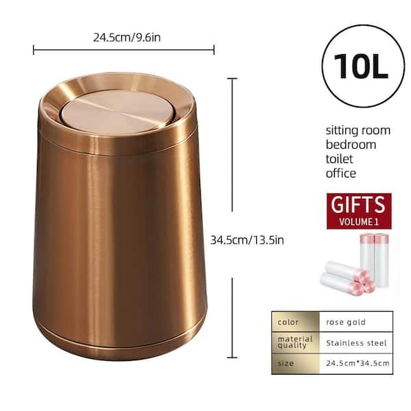 2.6 Gal. Rose gold Metal Trash Can with Flip Cover HP05LJKD - The
