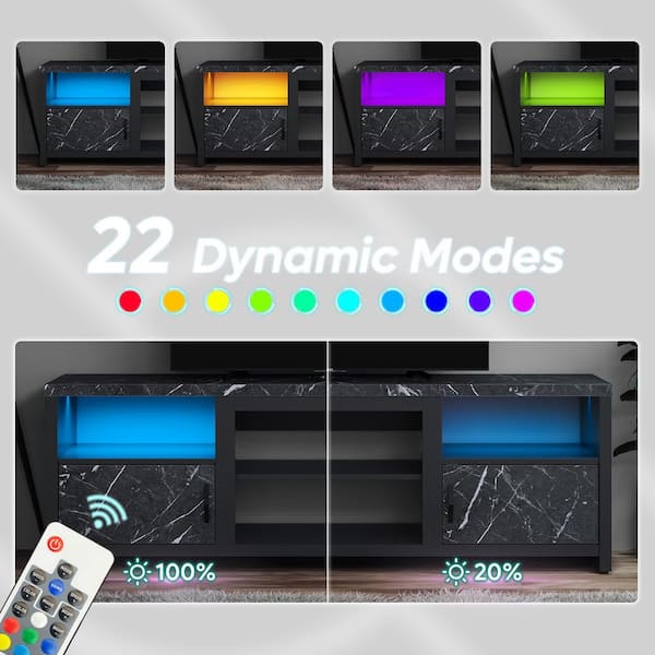 Bestier 70 in. Black Marble LED TV Stand Fits TV's Up to 75
