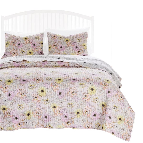Benjara 2-Piece White and Pink Solid Twin Size Microfiber Quilt Set
