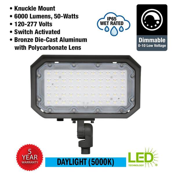 Electric 64-Watt Equivalent in. 6000 Bronze Outdoor Integrated LED Flood Light with Adjustable Knuckle Mount (4-Pack) 60207161-4PK The Home Depot