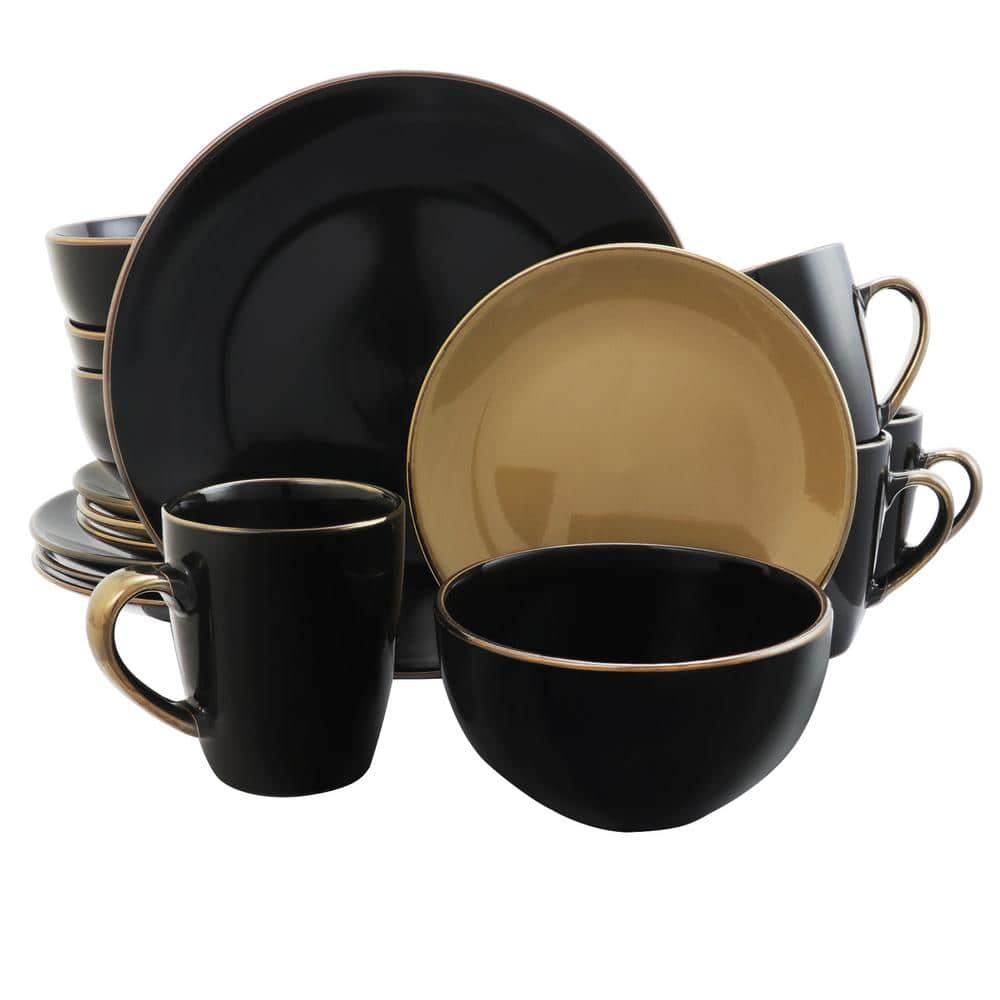 Cambridge Grand 16-Piece Casual Black Stoneware Dinnerware Set (Service for