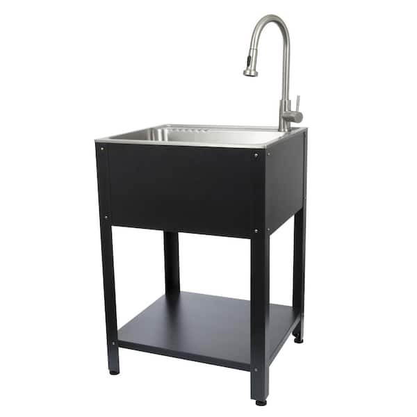 Presenza All-in-One 23.9 in. x 21.9 in. Freestanding Stainless Steel Laundry/Utility Sink with Faucet and Stand in Matte Black