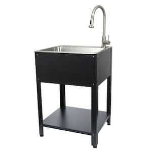 All-in-One 23.9 in. x 21.9 in. Freestanding Stainless Steel Laundry/Utility Sink with Faucet and Stand in Matte Black