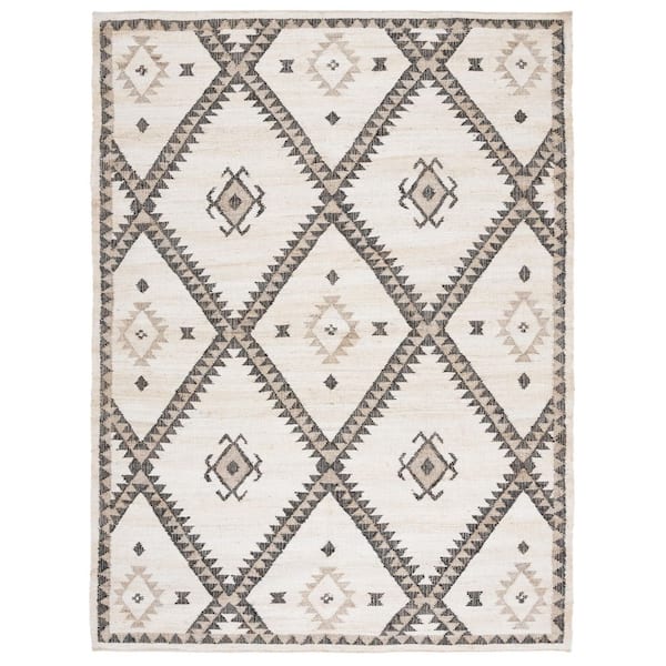 SAFAVIEH Kilim Ivory/Black 9 ft. x 12 ft. Native American Trellis Border Area Rug
