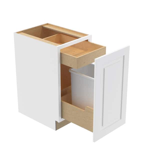 Home Decorators Collection Grayson 15 in. W x 24 in. D x 34.5 in. H Assembled Plywood Trash Can Kitchen Cabinet in Pacific White with 1D Soft Close