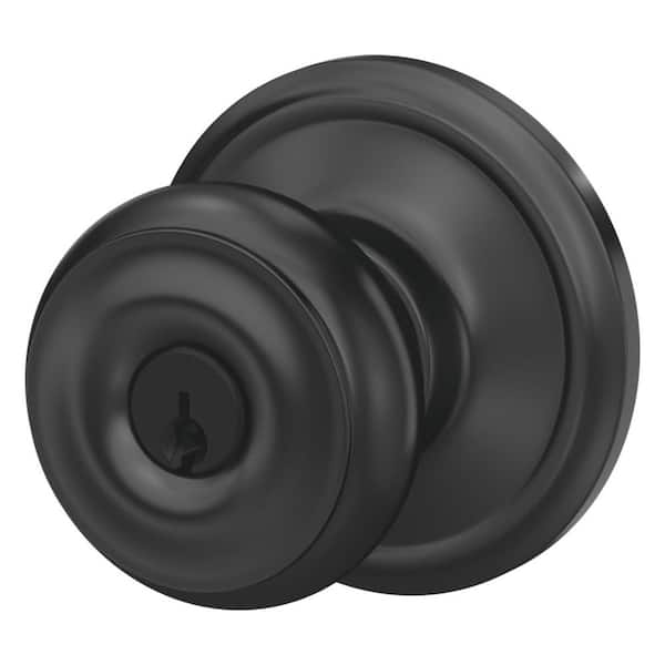 Schlage Georgian Matte Black Keyed Entry Door Knob F51A G GEO 622