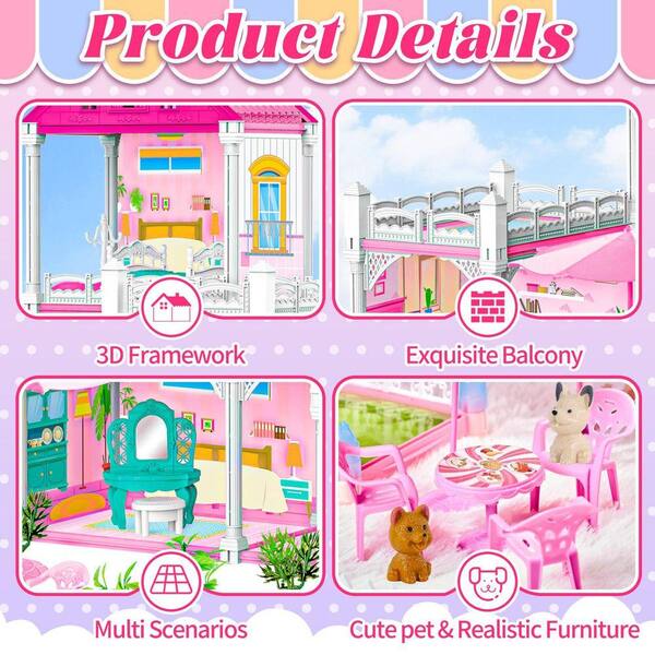 LUKVIZO Doll House Series Plastic Indoor Swing Set with 10-Rooms