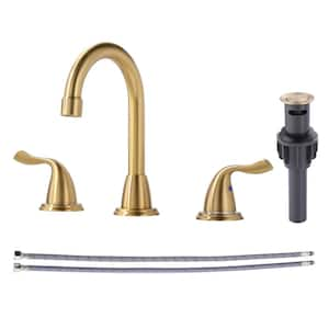 8 in. Widespread 2-Handle Bathroom Faucet with Pop-up Drain 3-Hole 360° Rotation Sink Faucet in Brushed Gold