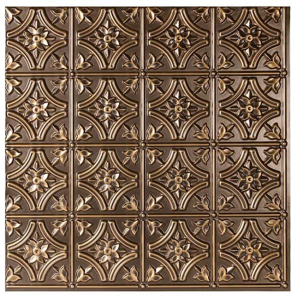 uDecor Valencia 2 ft. x 2 ft. Lay-in or Glue-up Ceiling Tile in Antique Gold (40 sq. ft. / case)